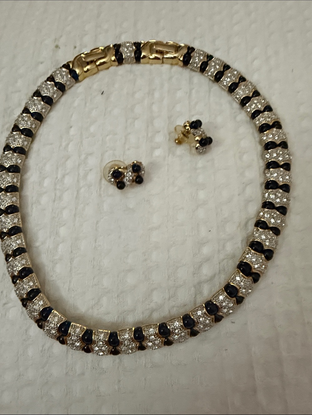 Gold-Tone Necklace and Stud Earrings Set with Black and Clear Stones FASHION